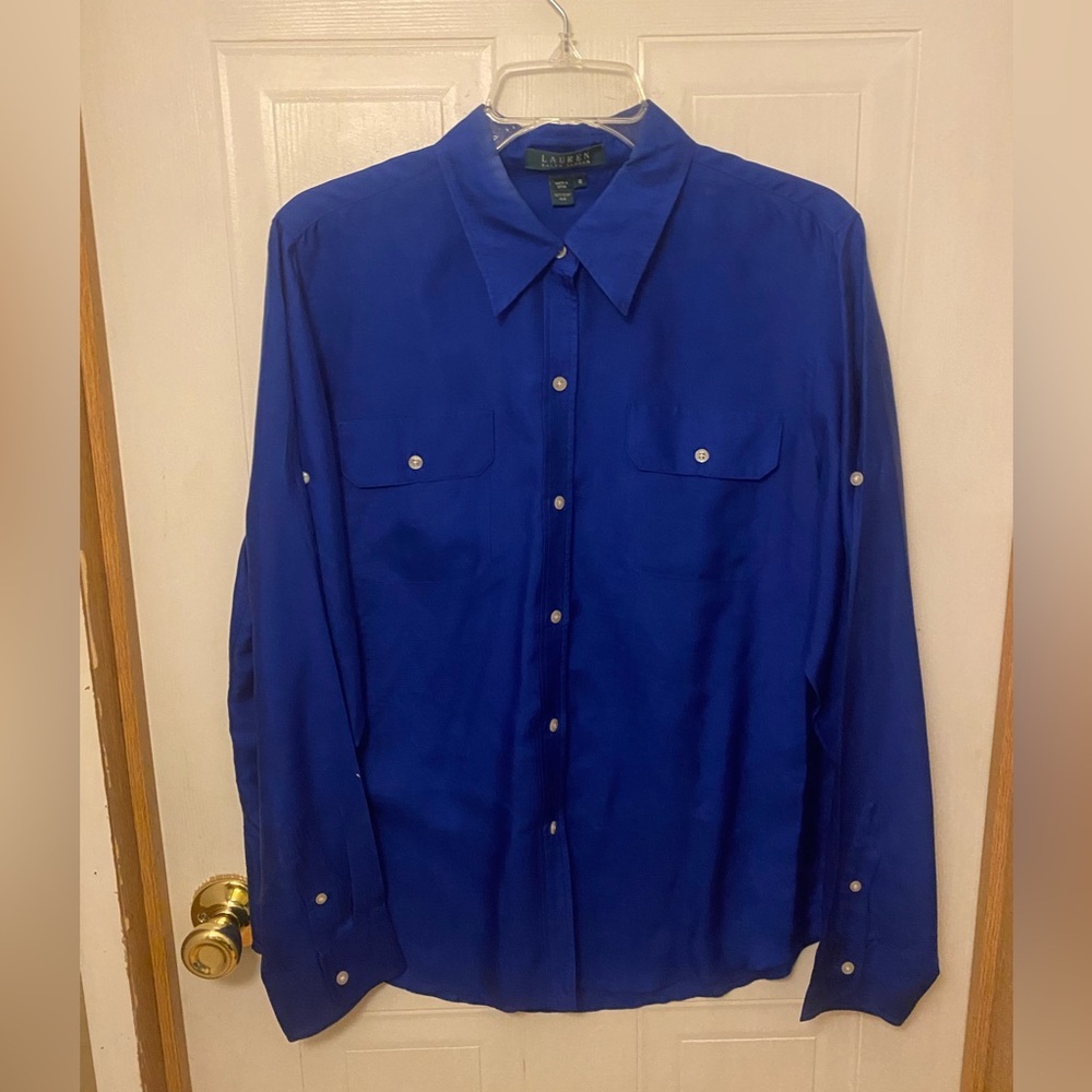 Lauren Ralph Lauren Sapphire Blue Silk Blouse 12
